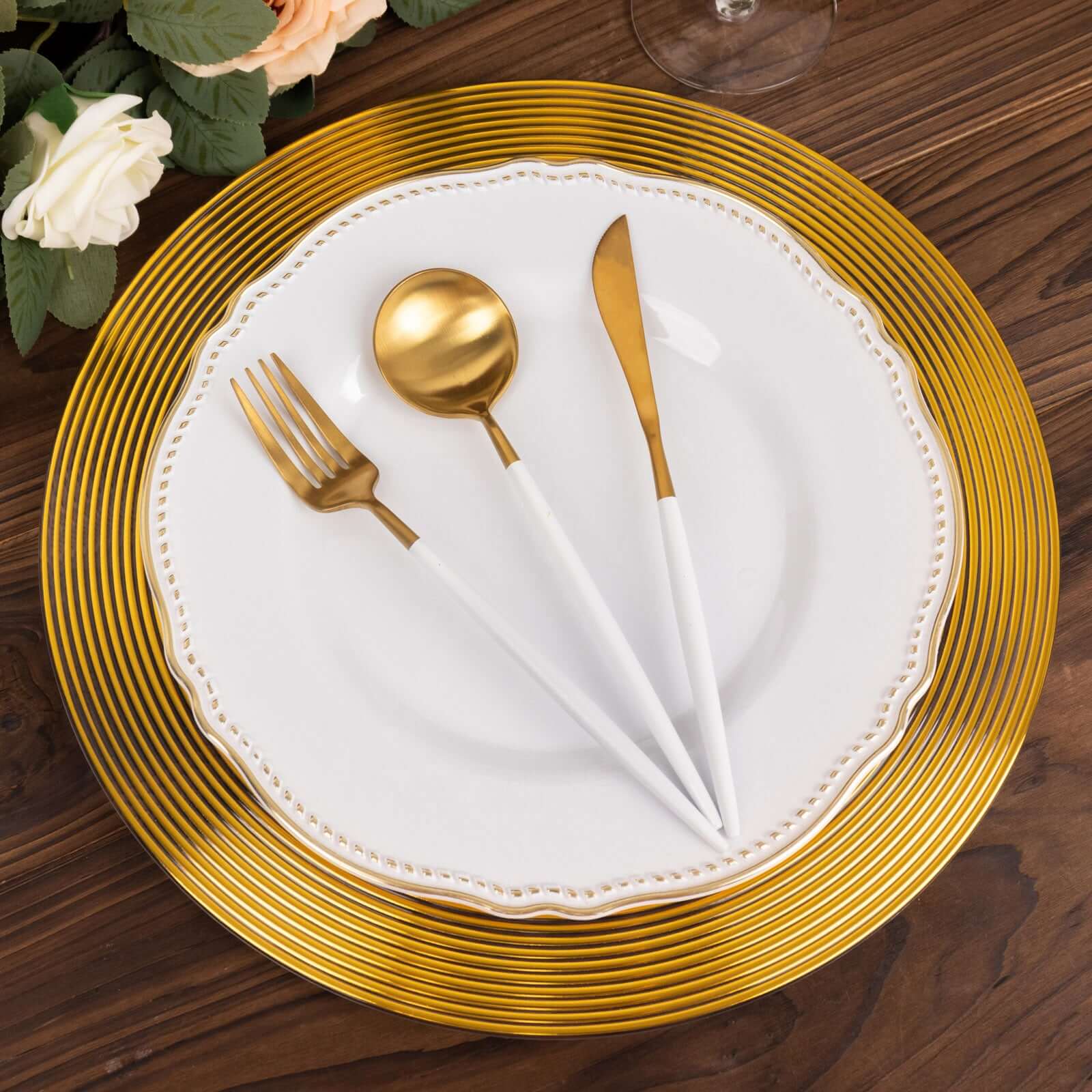 6-Pack Plastic Charger Plates 13" Round Clear with Gold Lined Ring Rim - Classy Dinner Serving Plates - Image 7